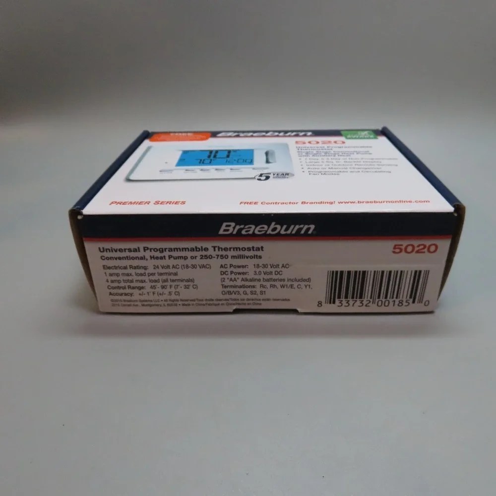 Braeburn 5020 Universal 7-Day Programmable Thermostat 2 Heat/ 1 Cool Heat Pump - Picture 2 of 7